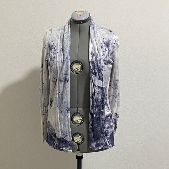 Chico's Sweaters - Tie Dye Watercolor Sweater Cardigan Blue White Lightweight Open Front
